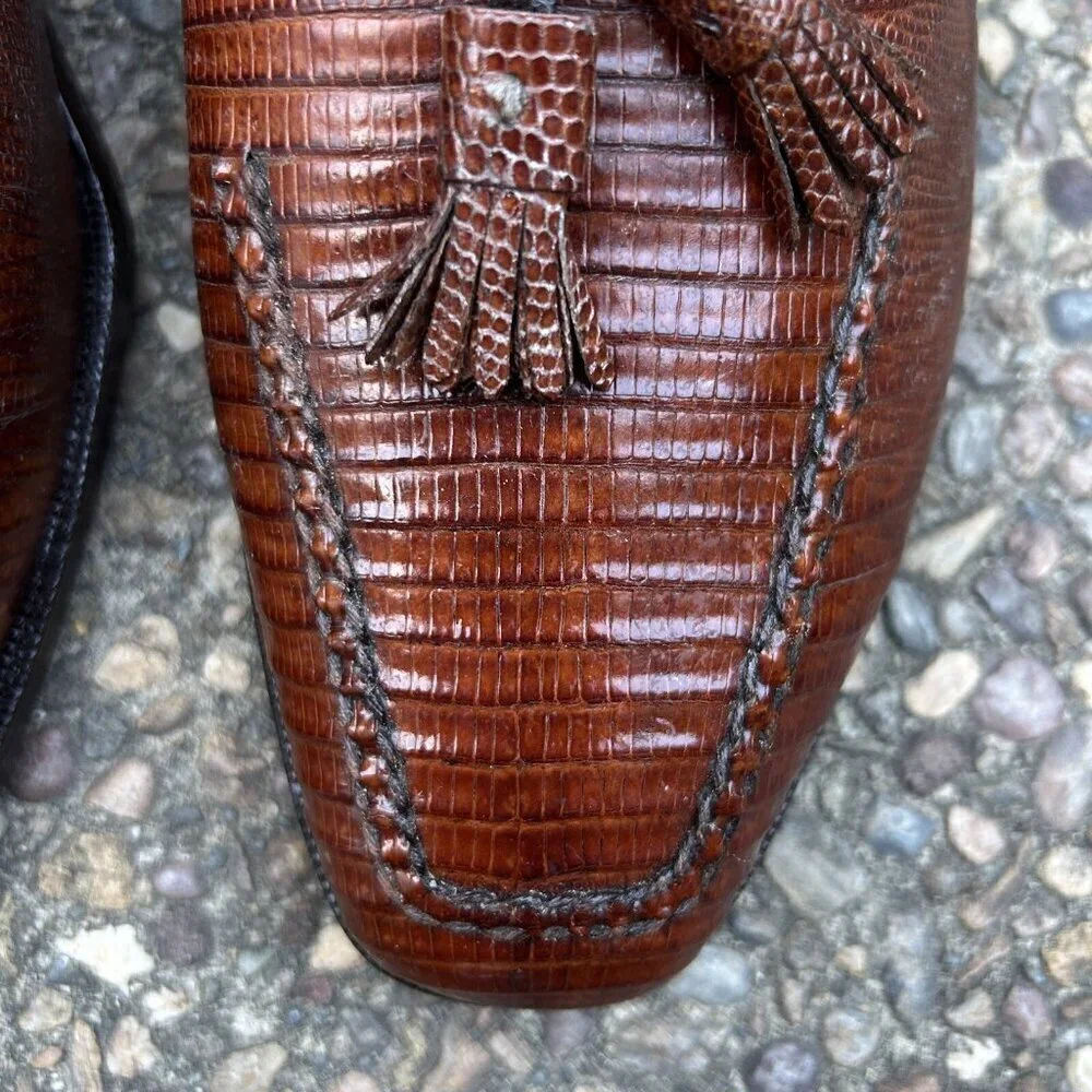 Johnston & Murphy Aristocraft USA Made Vintage Brown Lizard Slip On Dress Shoes